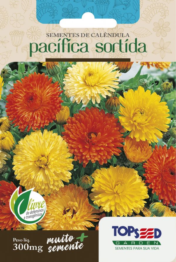 Envelope Sementes de Calêndula Pacífica Sortida Topseed Garden 300mg