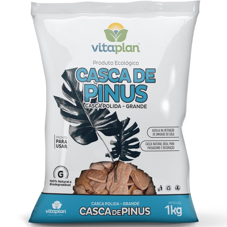 Casca de Pinus Polida Grande Vitaplan 1kg, para cobertura de substrato