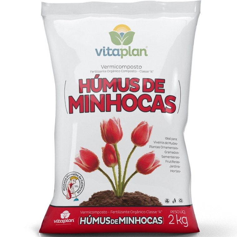 Humus de minhocas Vitaplan 2kg, materia organica que aumenta a retencao de agua