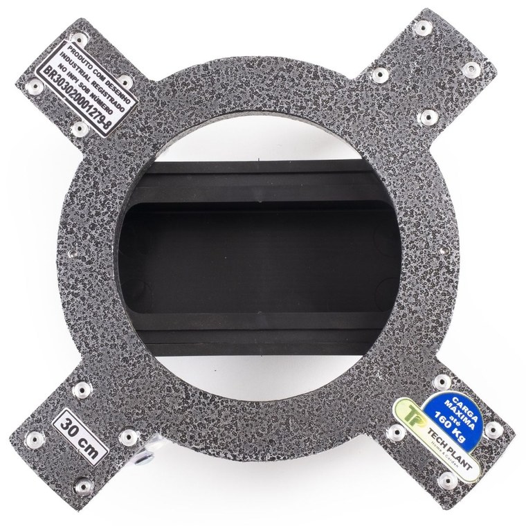 Suporte de aluminio com quatro rodas e reservatorio integrado para vaso