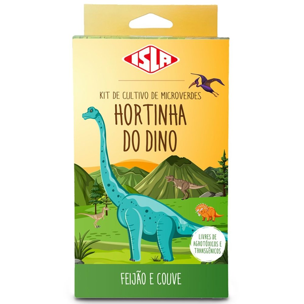 Kit Hortinha do Dino para cultivar microverdes de feijão e couve com crianças